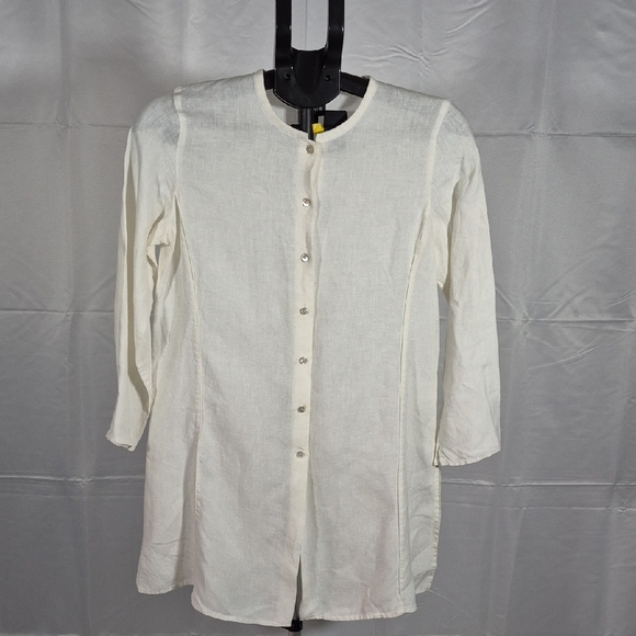 Eileen Fisher White 100% Linen Button Down Tunic - Picture 1 of 6